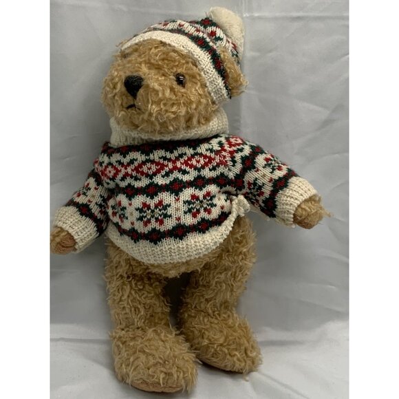 Vintage Plush Beary Theodor Teddy Festive Knit Sweater Hat 8" Polyester Soft - Picture 11 of 14